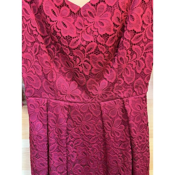 Missmay Retro Gorgeous City Lace Fit Flare Dress Burgundy 3/4 Sleeve V Neck - Picture 7 of 12